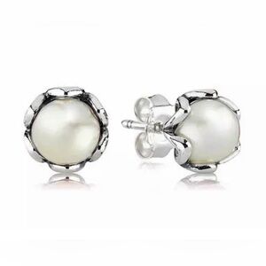 Pandora Sterling Silver & White Pearl Cultured Elegance Stud Earrings